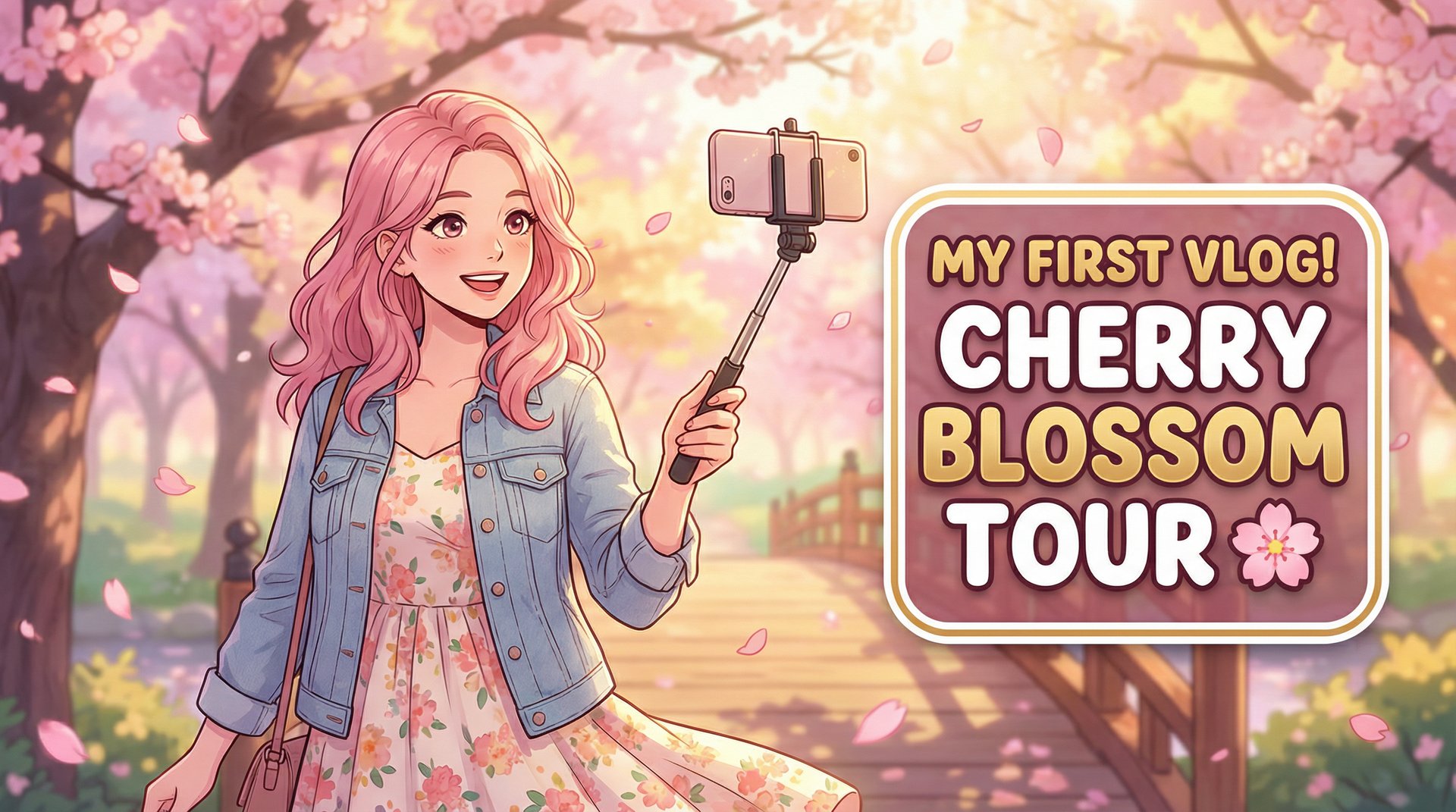 网红主播春日樱花季旅拍视频